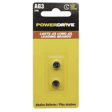 POWERDRIVE AG3 1.5V Alkaline Button Battery, PK 2 PDAG32B